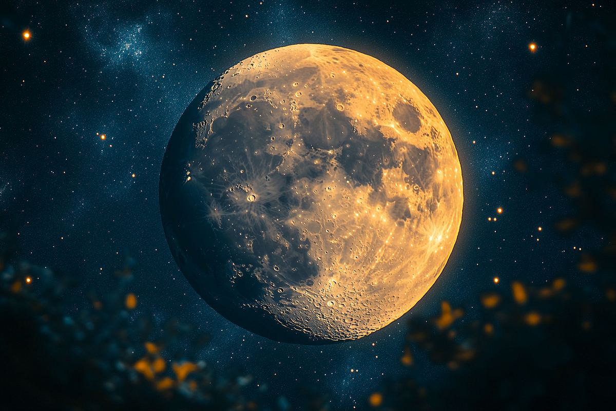 Vollmond steht am Sternenhimmel