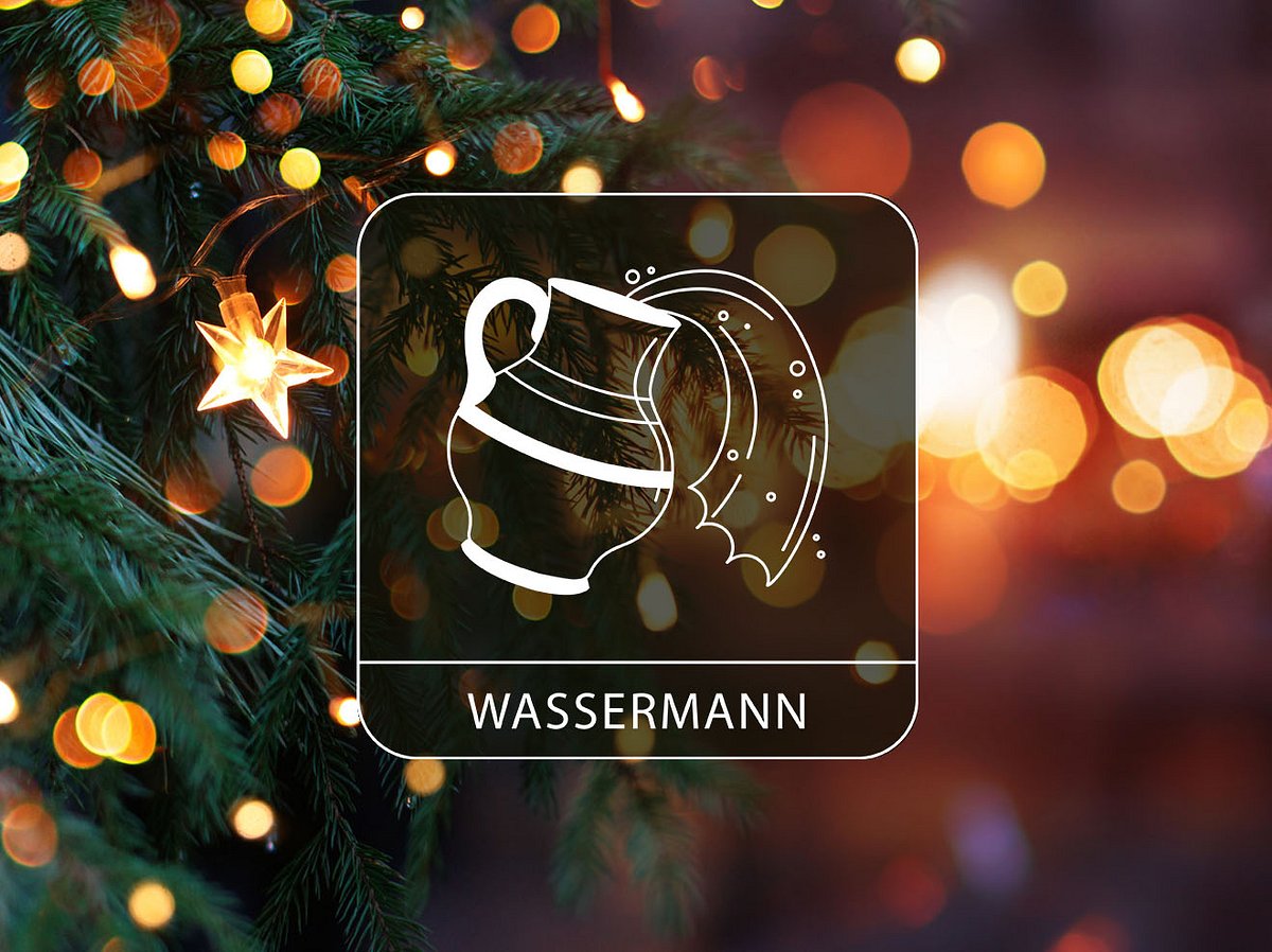 Sternzeichen Wassermann vor einem weihnachtlichen Hintergrund