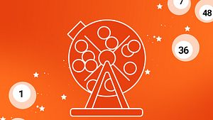 Abbildung einer Lostrommel vor orangefarbenen Hintergrund mit Lotteriekugeln - Foto: Redaktion Astrowoche