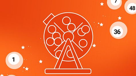 Abbildung einer Lostrommel vor orangefarbenen Hintergrund mit Lotteriekugeln - Foto: Redaktion Astrowoche