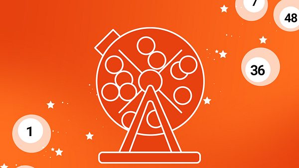 Abbildung einer Lostrommel vor orangefarbenen Hintergrund mit Lotteriekugeln - Foto: Redaktion Astrowoche