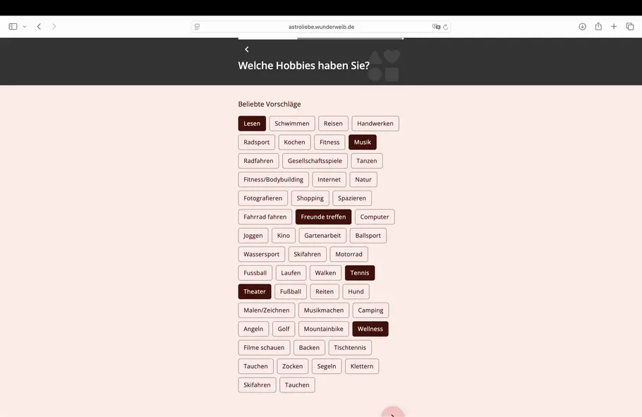 Screenshot Anmeldeprozess ASTROWOCHE Partnersuche
