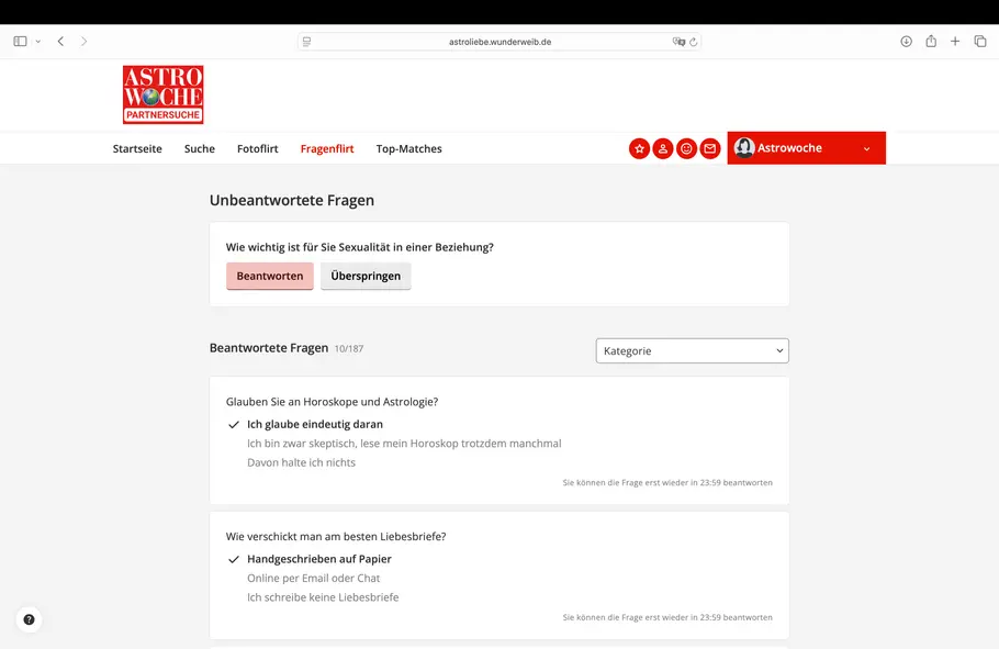 Screenshot Partnersuche Astrowoche Fragen