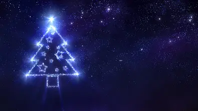 Tannenbaum leuchtet am Sternenhimmel - Foto: da-kuk/iStock
