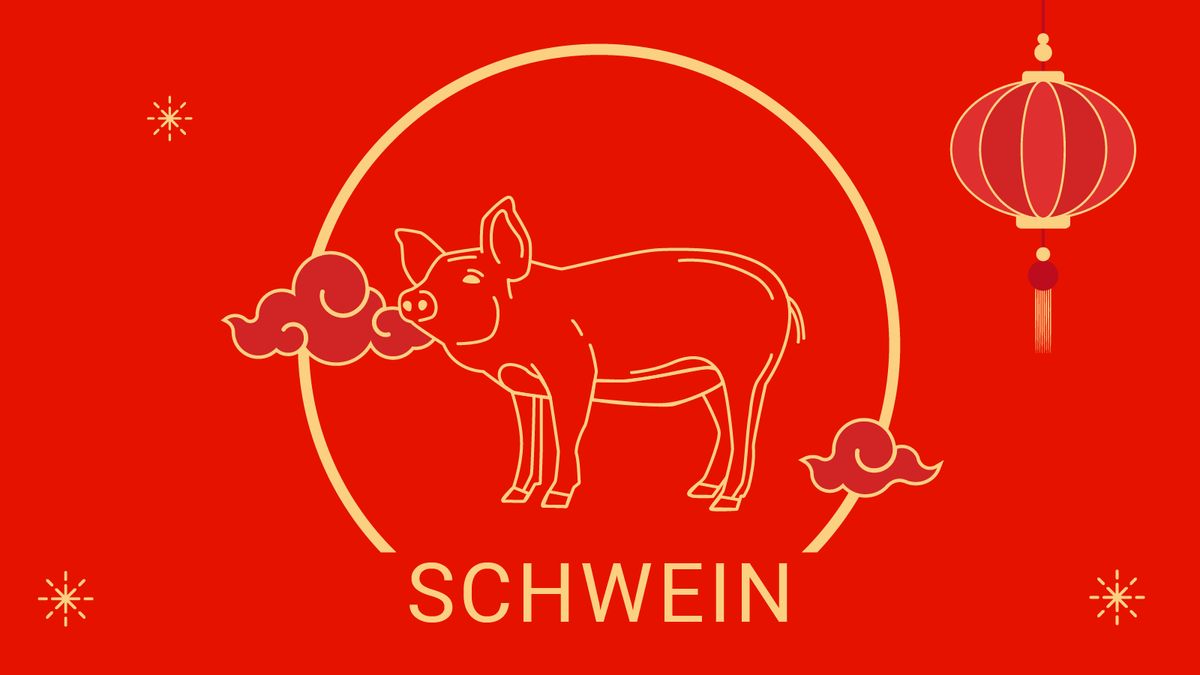 Das Tierkreiszeichen Schwein zwischen Wolken und Sternen