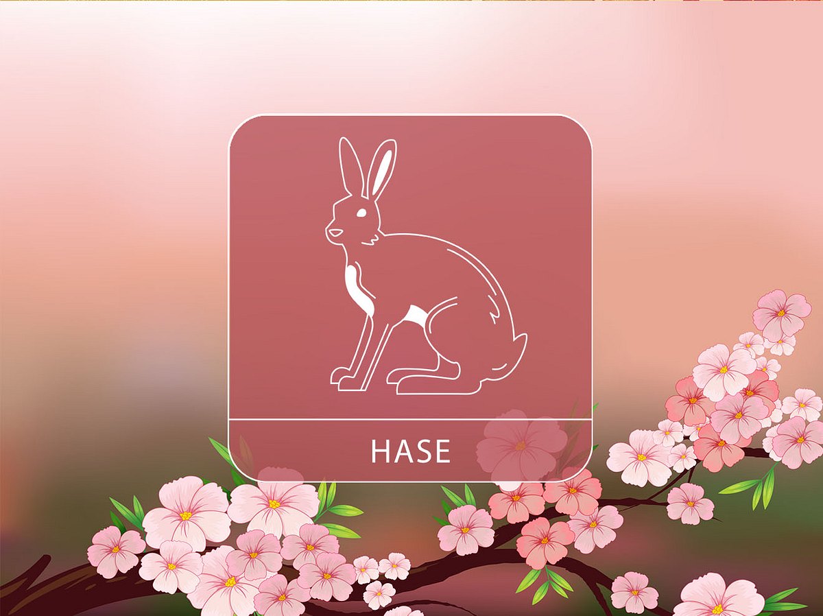 Sternzeichen Hase vor einem romantischen Hintergrund mit Kirschblüten