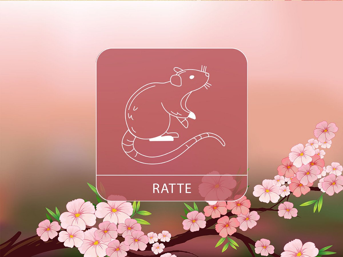 Sternzeichen Ratte vor einem romantischen Hintergrund mit Kirschblüten