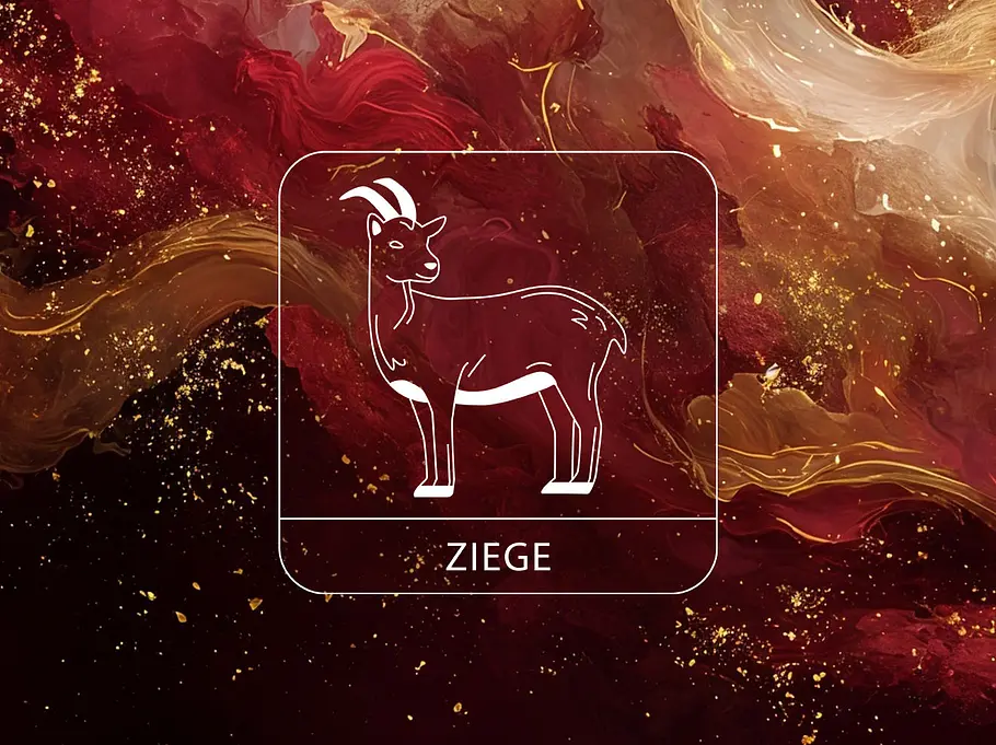 Sternzeichen Ziege vor einer Wolke aus goldenen und roten Nebelschwaden