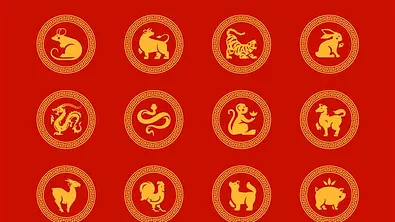 Die zwölf chinesischen Tierkreiszeichen auf einem roten Hintergrund - Foto: provectors/AdobeStock