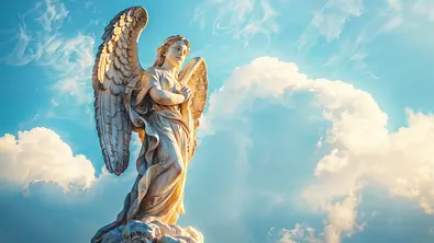 Engelstatue vorm blauen Wolkenhimmel - Foto: OpticalDesign / AdobeStock