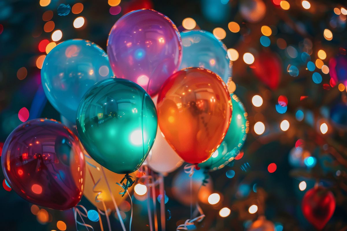 Bunte Luftballons in einem geschmückten Party-Zimmer