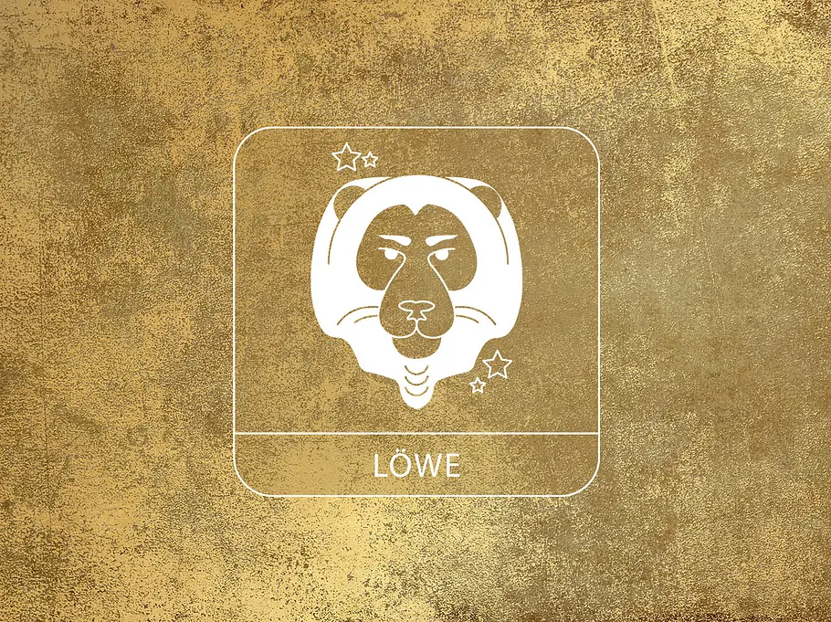 Sternzeichen Loewe vor einem goldenen Hintergrund