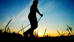 Schatten einer Frau, die Nordic Walking betreibt - Foto: flucas / AdobeStock