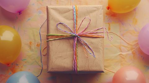 Geburtstagsgeschenk umgeben von Luftballons - Foto: Andri / AdobeStock (generiert mit KI)