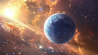 Illustration vom Merkur in einer leuchtenden Galaxie - Foto:  Rabil / AdobeStock