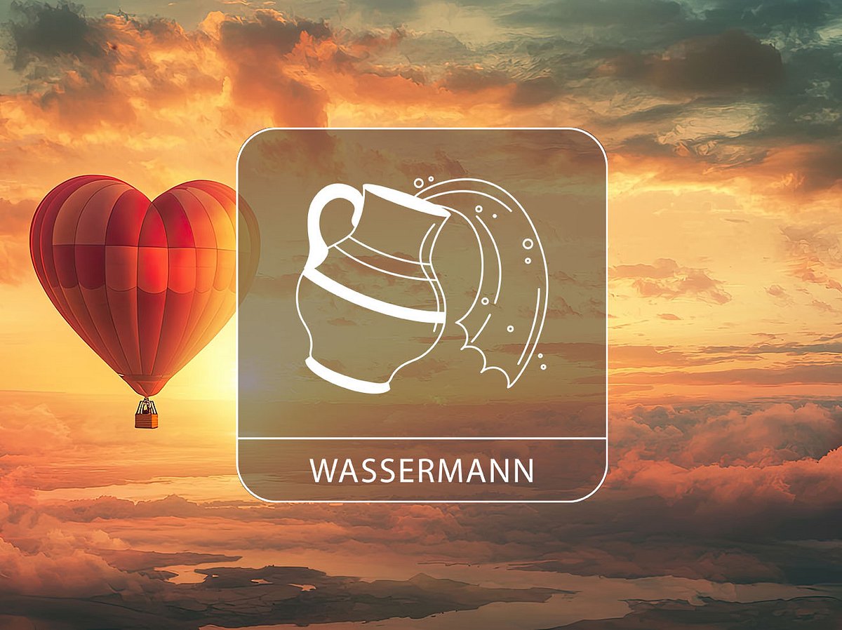 Sternzeichen Wassermann mit einem Herz-Heißluftballon
