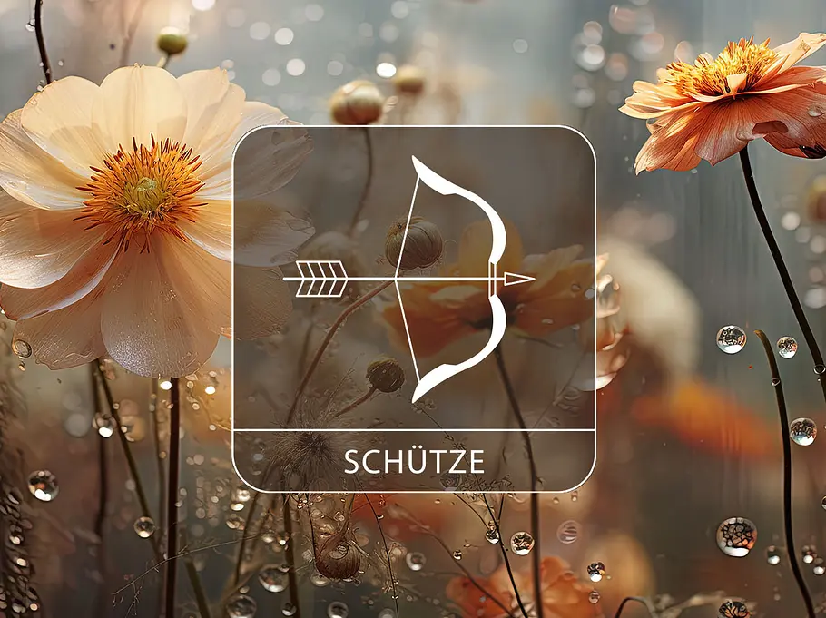 Sternzeichen Schütze vor Blumen im Regen