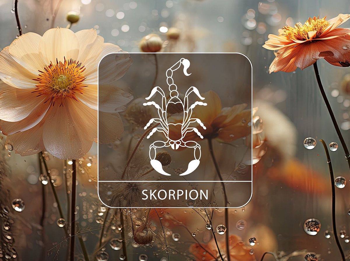 Sternzeichen Skorpion vor Blumen im Regen