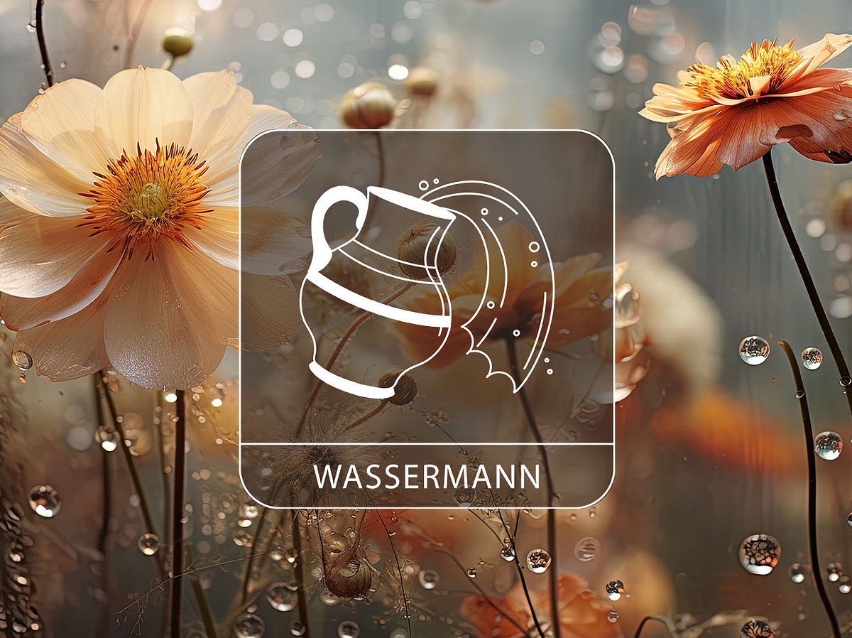 Sternzeichen Wassermann vor Blumen im Regen