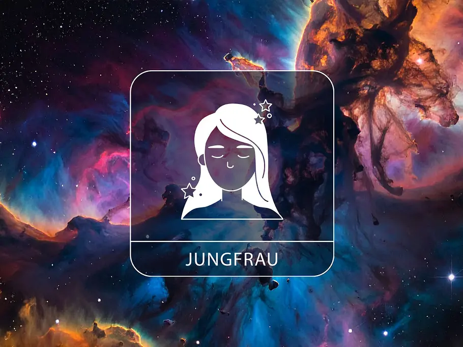 Sternzeichen Jungfrau vor einem galaktischen chaotischen Hintergrund