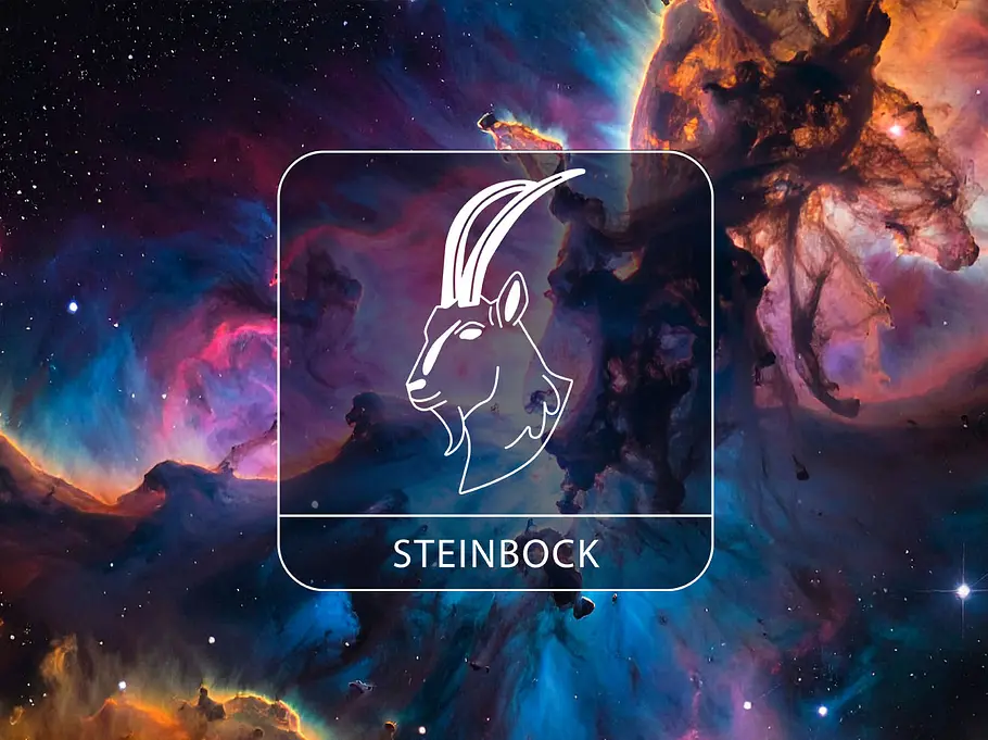 Sternzeichen Steinbock vor einem galaktischen chaotischen Hintergrund