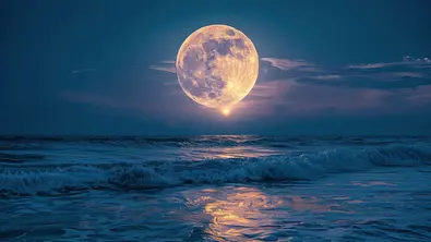 Vollmond steht am Himmel über dem Meer - Foto: homeganko/ AdobeStock