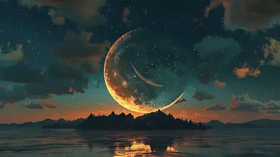 Illustrierter Neumond steht an einem düsteren Himmel - Foto: Vuqar / Adobe Stock