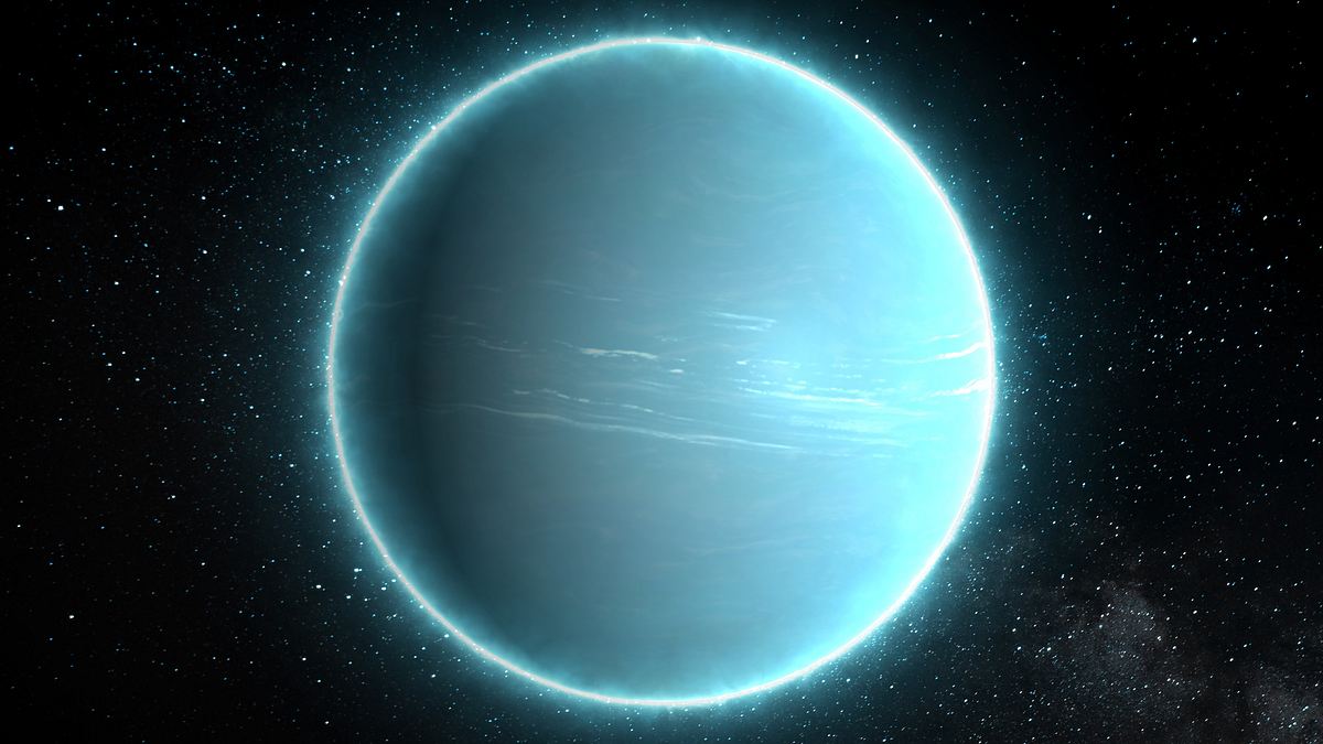 Eine leuchtende Darstellung des Planeten Uranus im Weltall