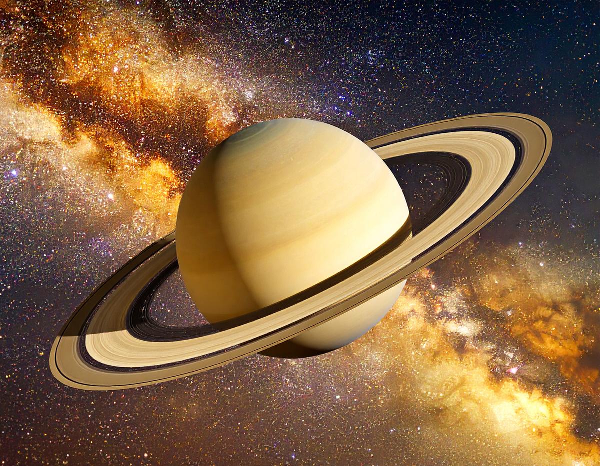 Abbildung von Planet Saturn in einer Galaxie