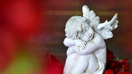 Engelporzellanfigur umringt von roten Blumen - Foto: izzzy71 / iStock