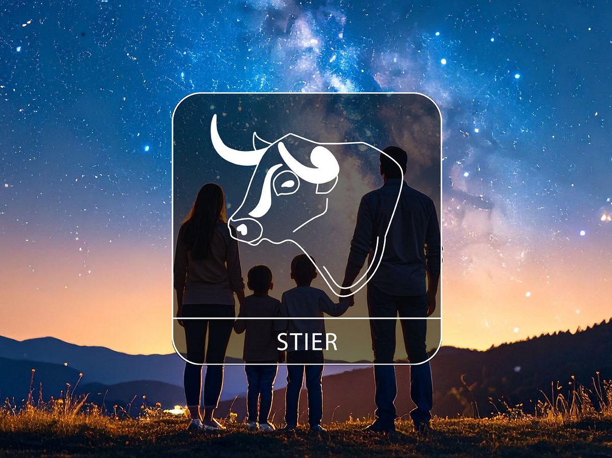 Sternzeichen Stier vor einem Hintergrund mit einer Familie in einer Sommernacht