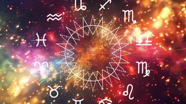 Sternzeichenkreis vor einem farbenfrohen und glitzernden Hintergrund - Foto: Collage mit Irina.Pl / AdobeStock und Evgenia / AdobeStock