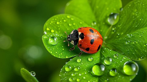 Marienkäfer sitzt auf einem Glücksklee - Foto: StirfryMoJi / AdobeStock