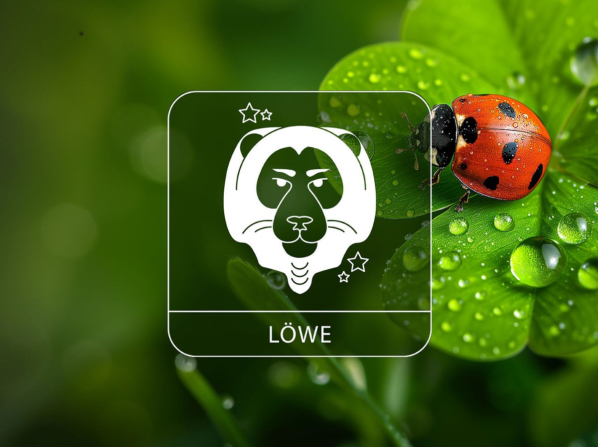 Sternzeichen Löwe mit Glücksklee und Glückskäfer