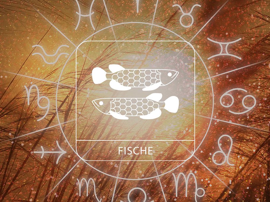 Sternzeichen Fische in einem Astrologie-Kreis vor einem herbstlichen Hintergrund
