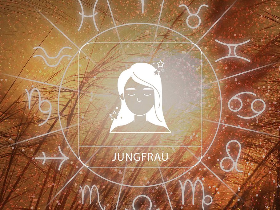 Sternzeichen Jungfrau in einem Astrologie-Kreis vor einem herbstlichen Hintergrund