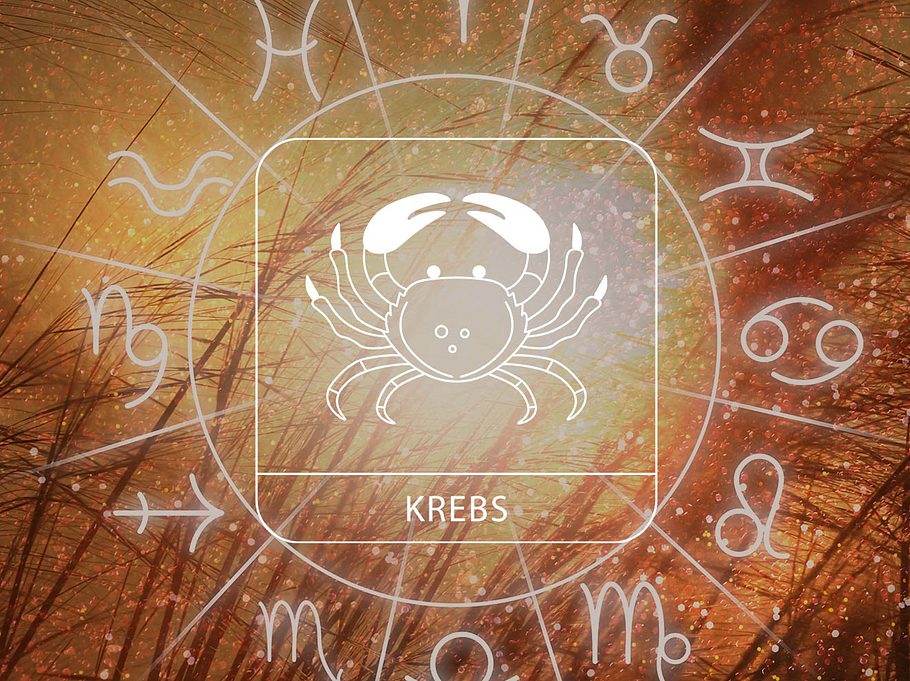 Sternzeichen Krebs in einem Astrologie-Kreis vor einem herbstlichen Hintergrund
