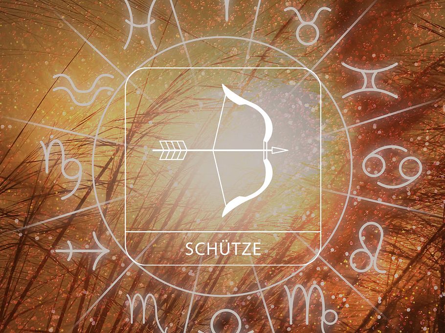 Sternzeichen Schütze in einem Astrologie-Kreis vor einem herbstlichen Hintergrund