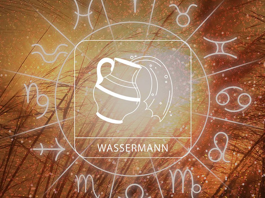 Sternzeichen Wassermann in einem Astrologie-Kreis vor einem herbstlichen Hintergrund