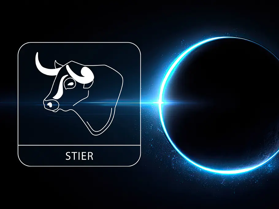 Sternzeichen Stier neben einem kosmischen leuchtend blauen Kreis vor einem schwarzen Hintergrund