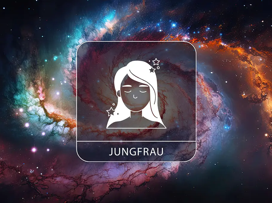 Sternzeichen Jungfrau vor einem galaktischen Hintergrund