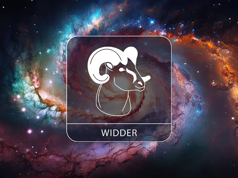 Sternzeichen Widder vor einem galaktischen Hintergrund