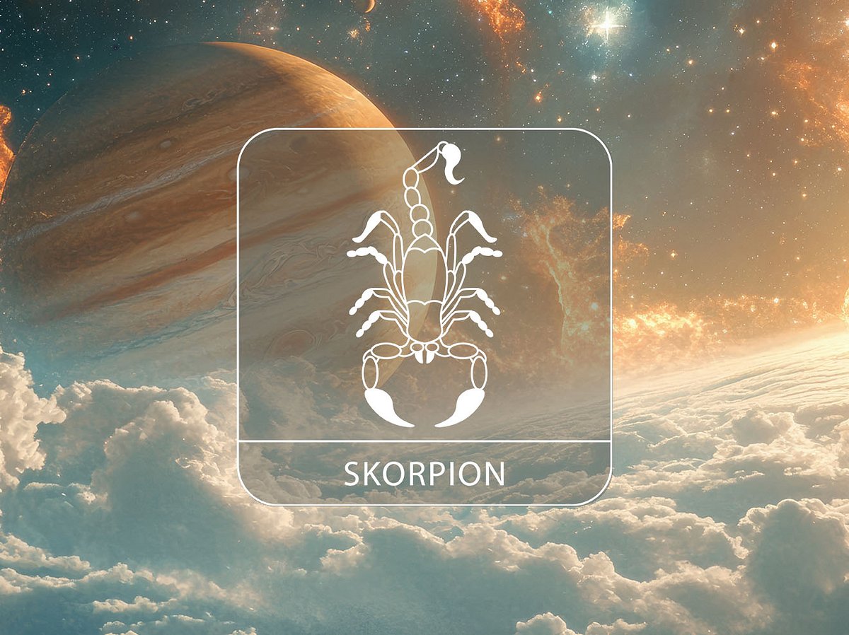 Sternzeichen Skorpion vor Jupiter in einer Traum-Wolken-Galaxie