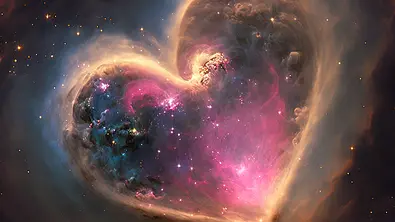 Ein kosmisches Herz aus dunklen und bunten Wolken - Foto: Aquir / AdobeStock
