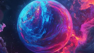 Darstellung eines bunten Planeten in bunten Wolken - Foto: Lets fly! / AdobeStock