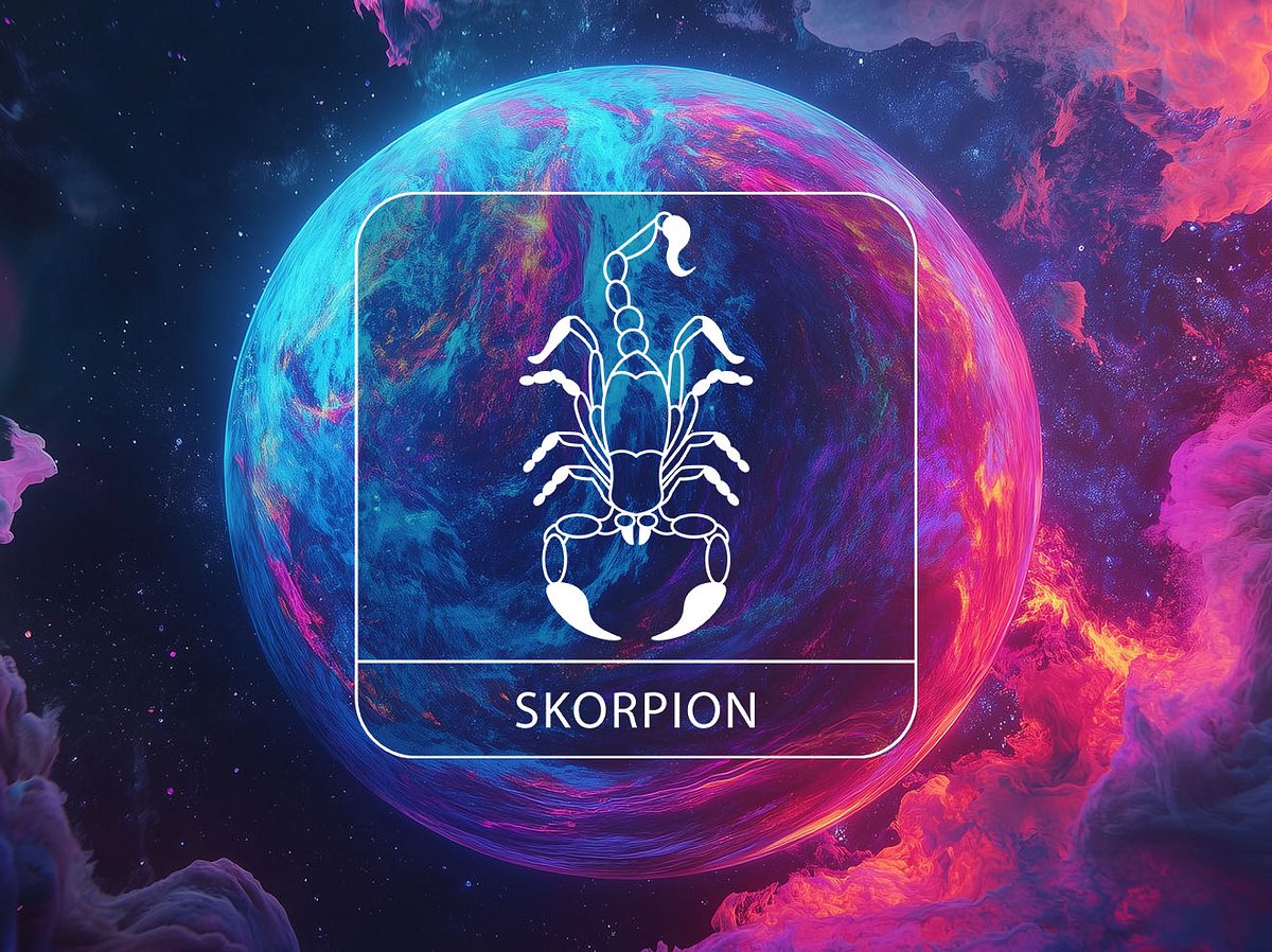 Sternzeichen Skorpion vor einem bunten Planeten