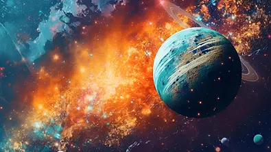 Farbenfrohe Darstellung vom Planeten Merkur in der Galaxie - Foto:  Aksana / AdobeStock