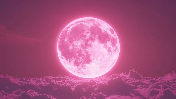 Vollmond steht in pink erleuchtet über einer Wolkendecke am Himmel - Foto: Rawpixel.com / AdobeStock (generiert mit KI)