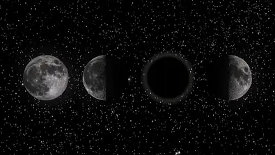 Abbildung der 4 Mondphasen: Vollmond, abnehmender Mond, Neumond und zunehmender Mond - Foto: iStock/ s:INchendio