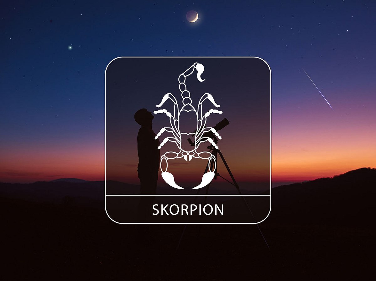 Sternzeichen Skorpion vor einem Nachthimmel mit partieller Mondfinsternis